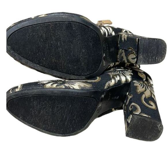 Bamboo Namaste Tapestry Black & Gold Floral Ankle Block Heel Booties Size 8 - Picture 5 of 8